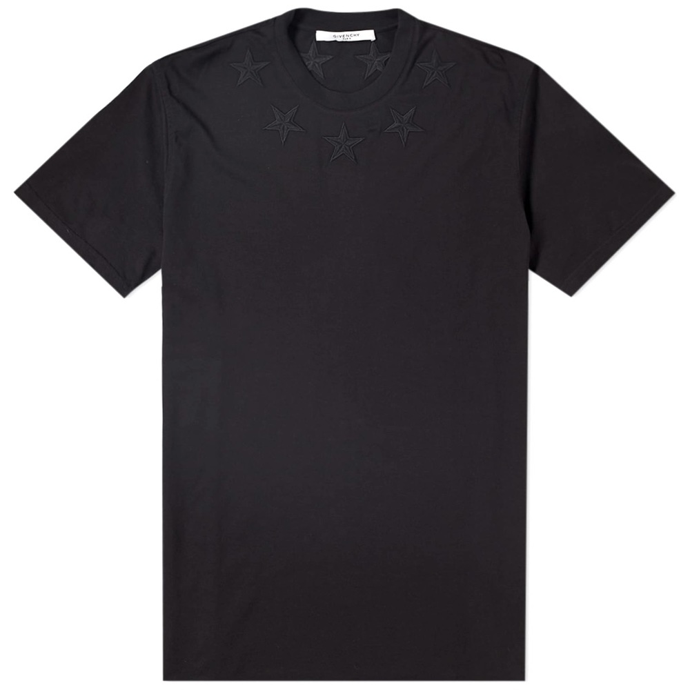 GIVENCHY EMBROIDERED STAR TEE, BLACK SZ S, EUC